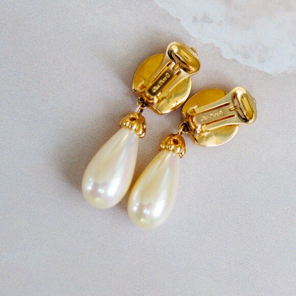 Vintage Rare Christian Dior Dune clip-on earrings with faux pearls - Picture 5 of 7